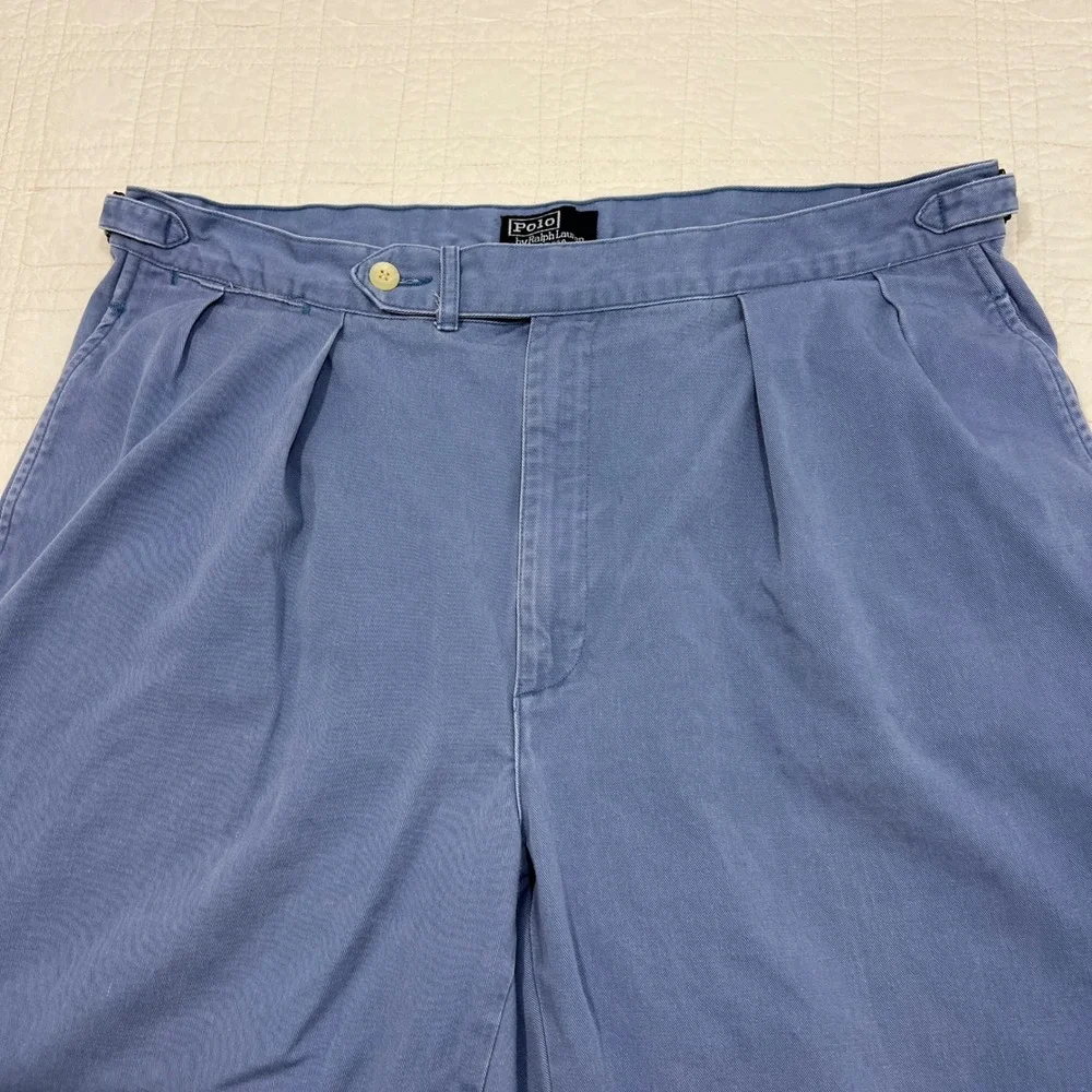 Polo Ralph Lauren Mens 38x36 Blue Pleated Chino Pants Made in USA Vintage Crest